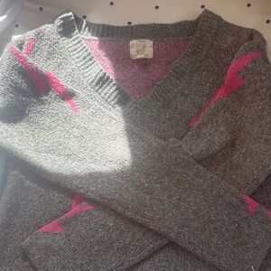 Hippie Rose Charcoal and Fuchsia V-Neck Sweater